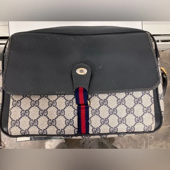 Vintage Blue Gucci GG Monogram Ophidia School Messenger Bag One Owner Good Shape - Picture 11 of 16